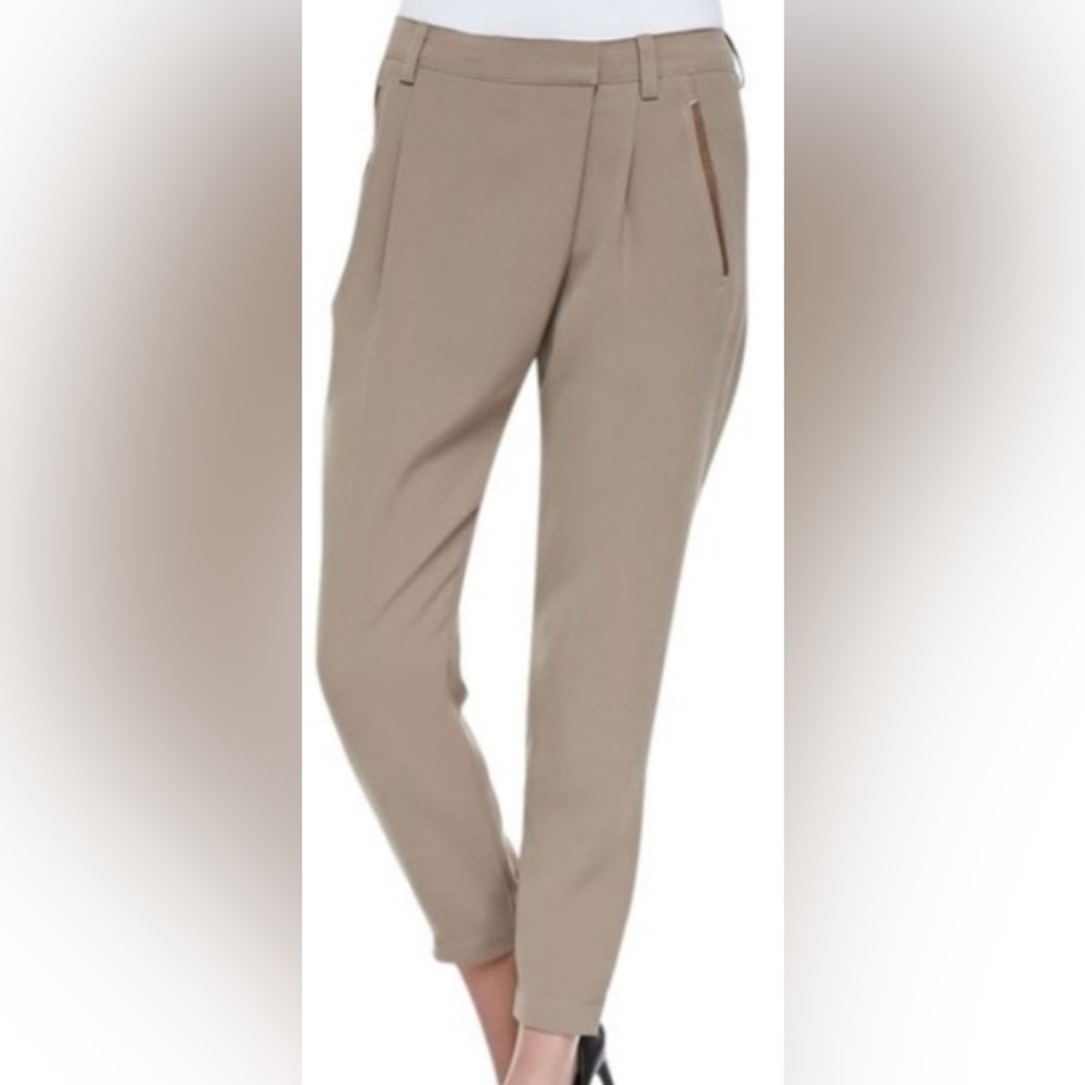 Vince Beige Wrap Front Leather Detail Pants Size 2 (NWT from the real real)
